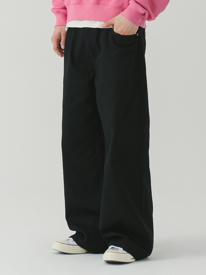 LOOSE STRAIGHT FIT Solid Denim Pants Black