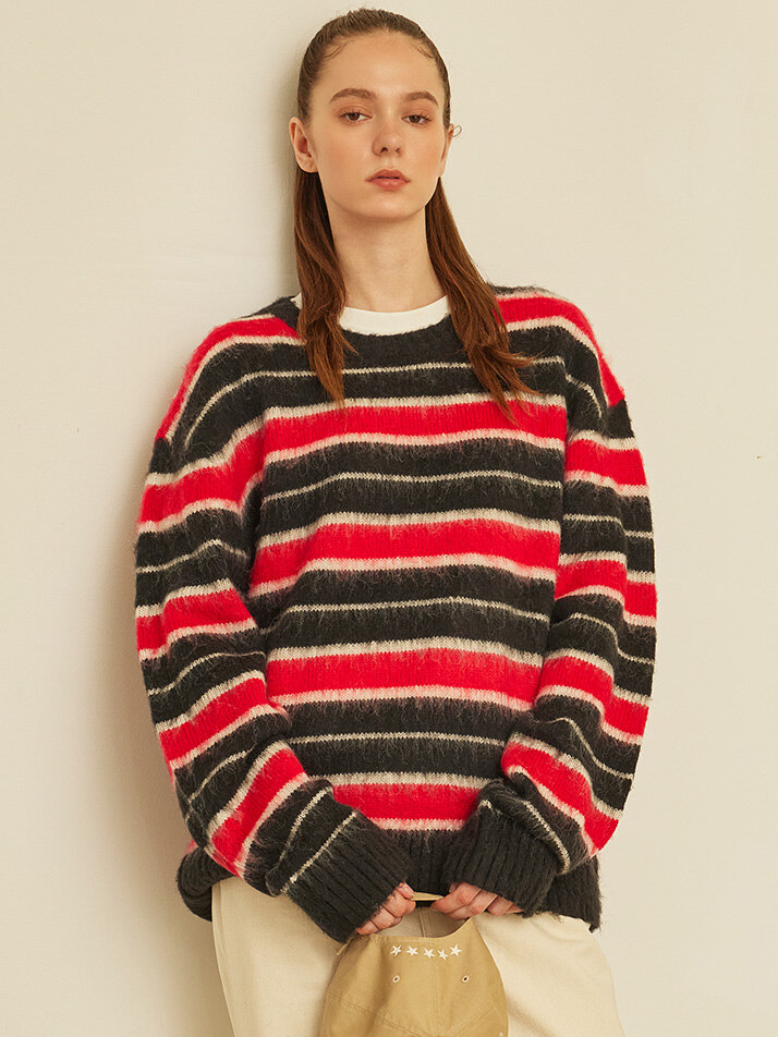 Striped U-Neck Sweater Black