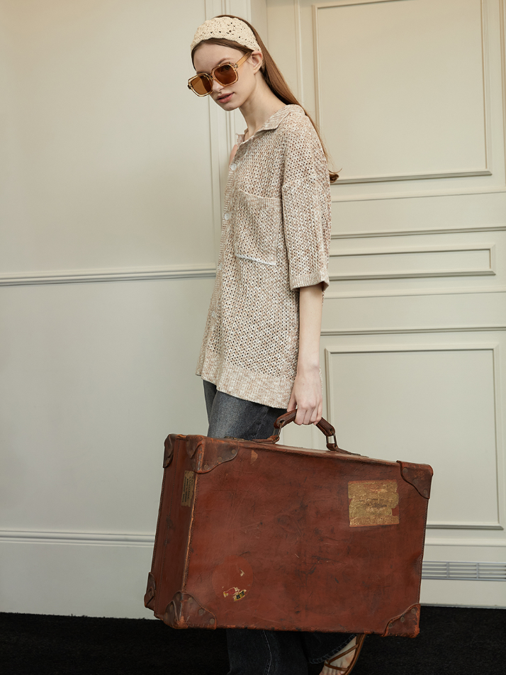 Two Tone Twisted Knit Shirt_W/Beige