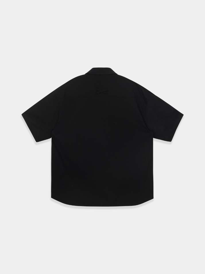 Convertible Collar Stripe Shirt_Deep Black