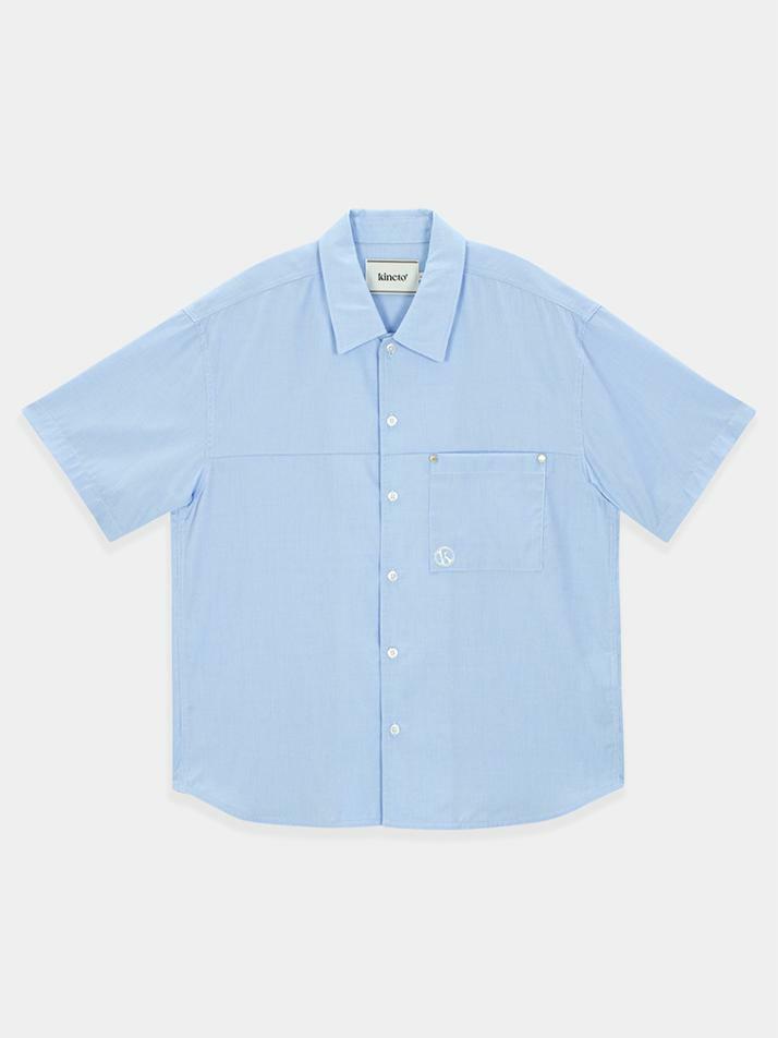 Convertible Collar Stripe Shirt_Sky Blue