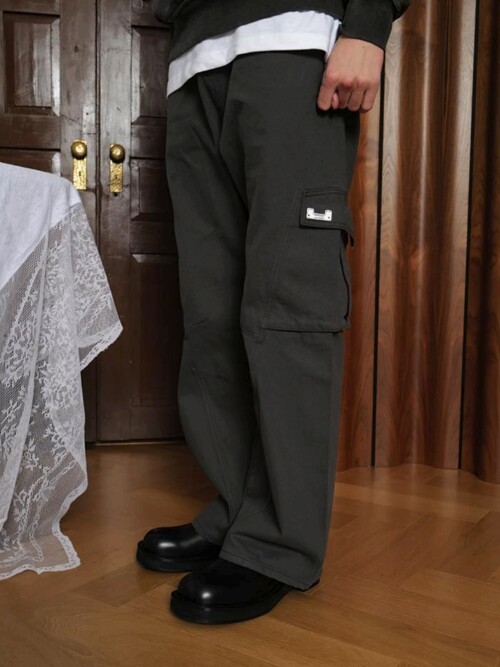 Wave Cutting Cargo Cotton Pants_Khaki Gray