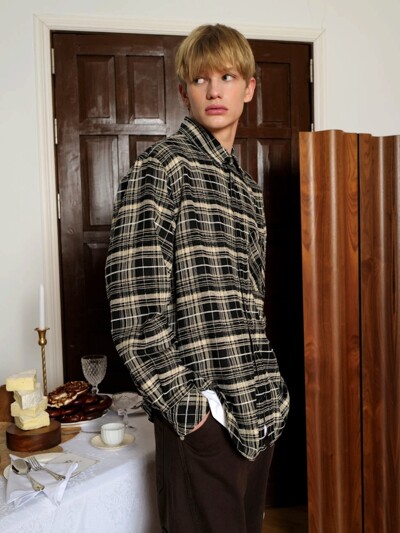 Emboss Checked Pattern Shirt_Tweed Black
