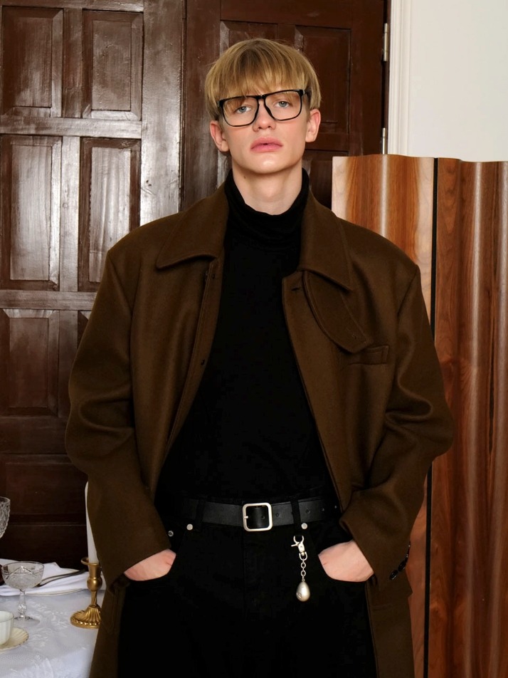 Oversized Out Pocket Felt Mac Coat_Brown