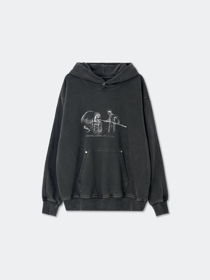 Garment Dyeing Baker Print Hoodie_Chacoal