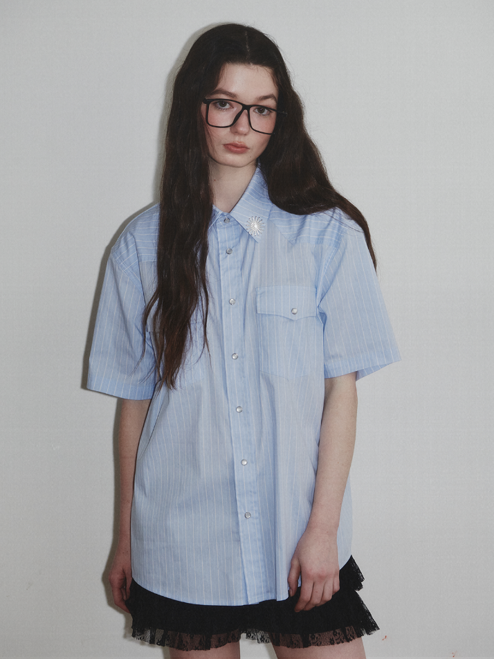 Western Stripe Pattern Shirt_Sky Blue_W