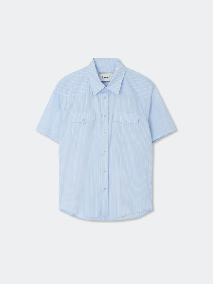 Western Stripe Pattern Shirt_Sky Blue