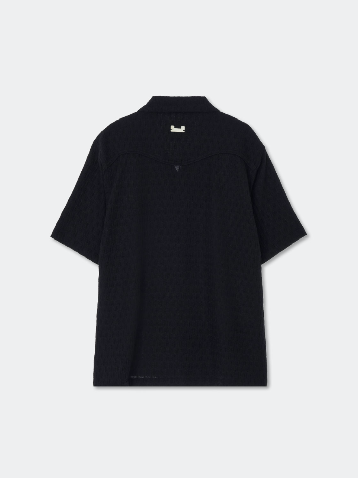 Wrikle Emboss Open Collar Shirt_Black