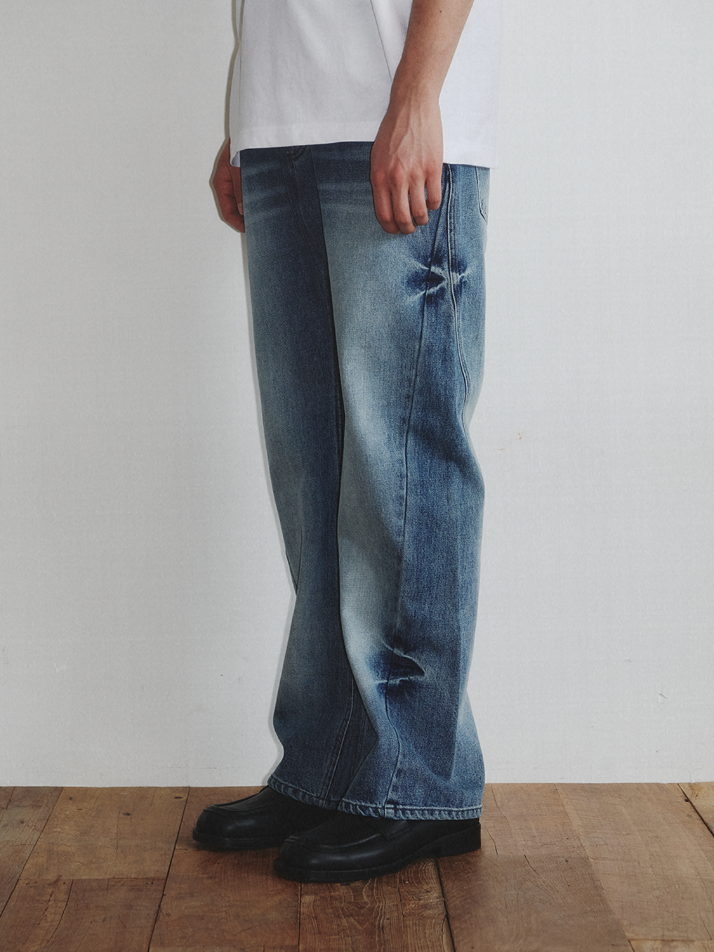 Wave Cutting Denim Pants_Midnight Blue
