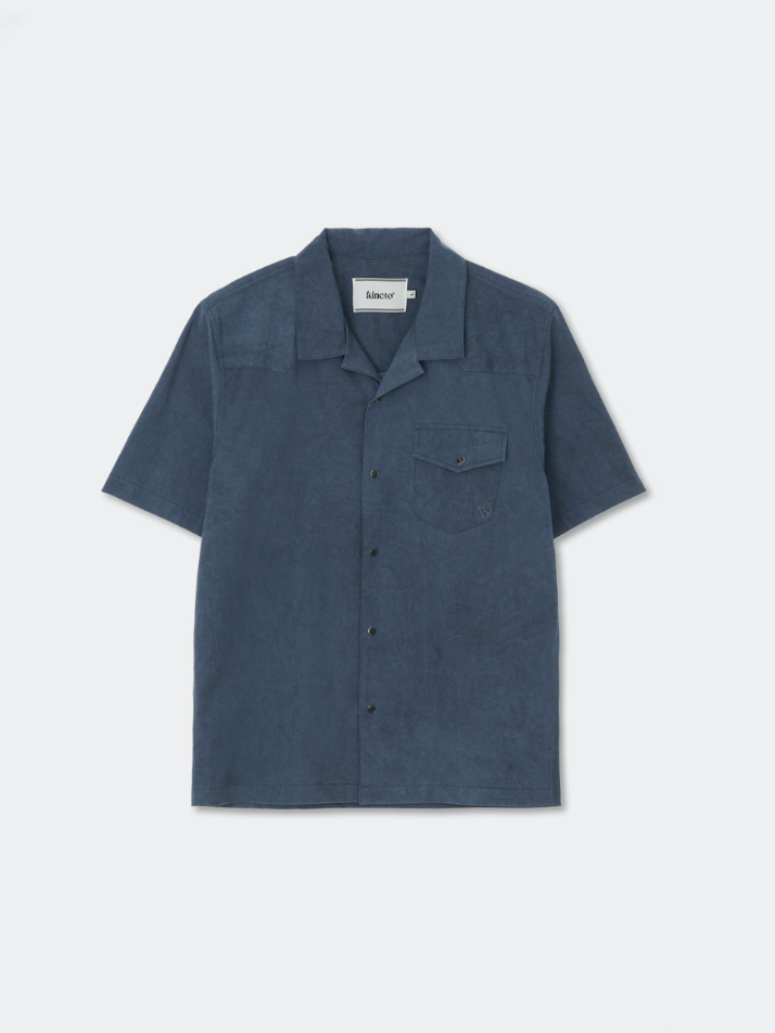 Western Dyed Milling Open Collar Shirt_Navy