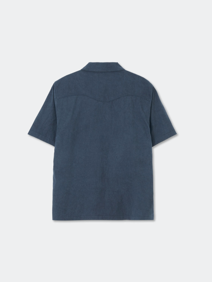 Western Dyed Milling Open Collar Shirt_Navy