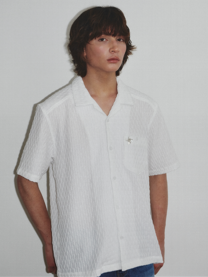 Wrikle Emboss Open Collar Shirt_White