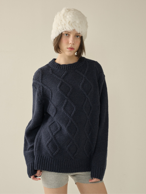 Mohair Fisherman Sweater_Navy_W