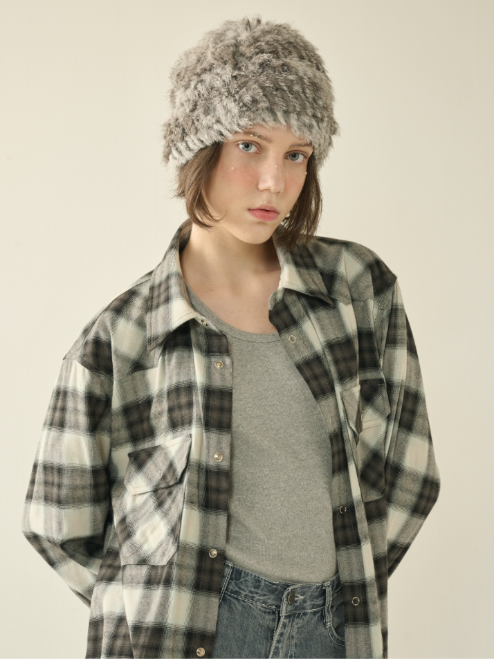 Ombre Checked Western Shirt_Black_W