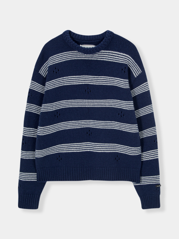 Punching Stripe Sweater_Navy_W