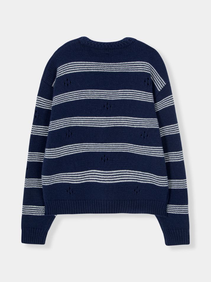 Punching Stripe Sweater_Navy_W