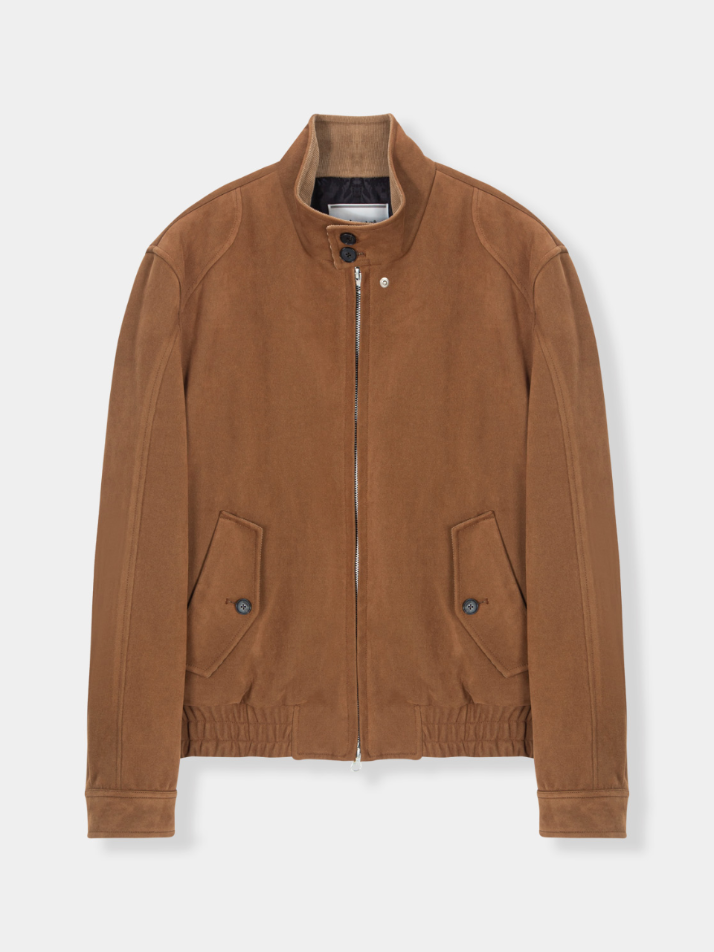 Suede High Neck Jacket_Camel