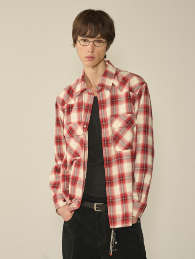 Ombre Checked Western Shirt_Red