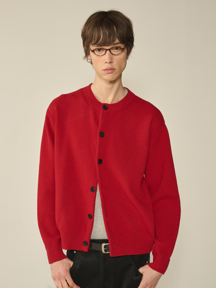 Herrash Round Neck Cardigan_Red