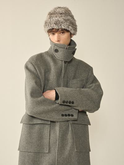 Oversized Out Pocket Felt Mac Coat_Gray