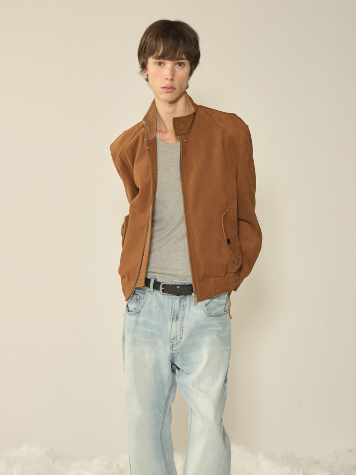 Suede High Neck Jacket_Camel