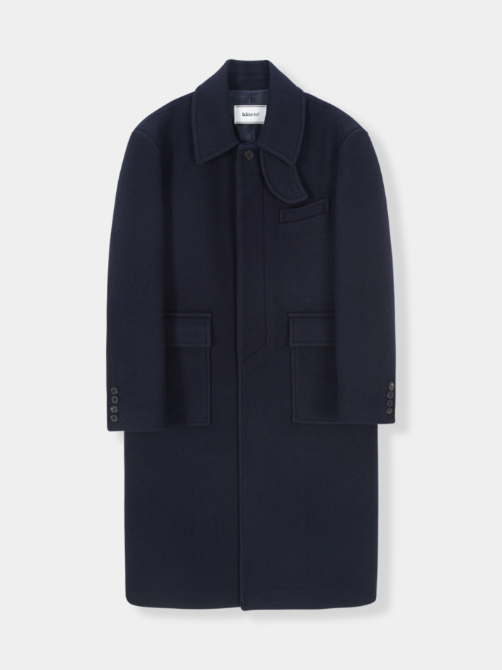 Oversized Out Pocket Felt Mac Coat_Navy