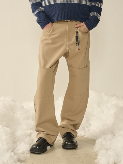 Curved Double Knee Cotton Pants_Beige