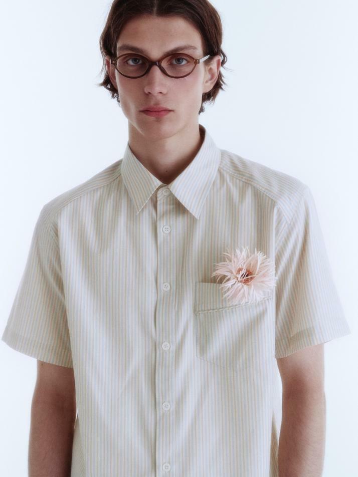 Viela Stripe Cotton Shirt_Butter Cream