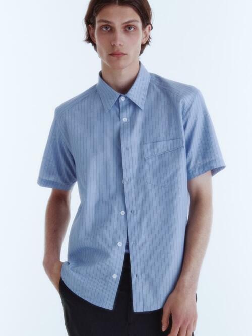 Viela Stripe Cotton Shirt_Midnight Blue