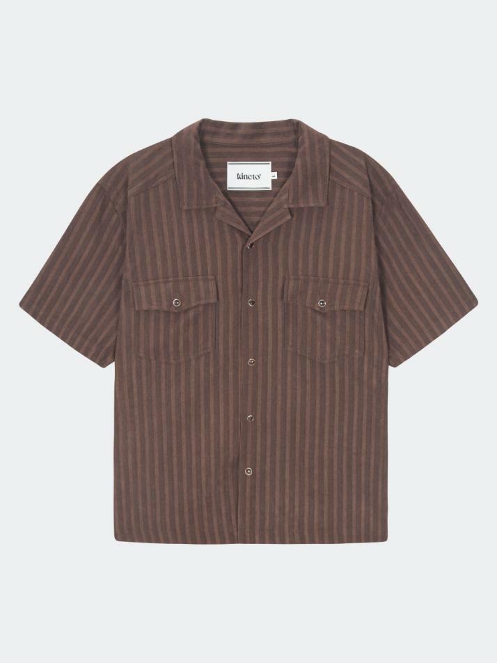 Vein Double Pocket Open Collar Shirt_Brown