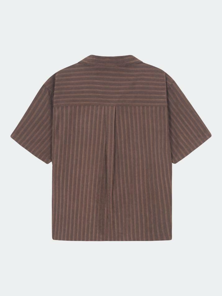 Vein Double Pocket Open Collar Shirt_Brown