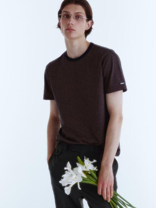 Blend Stripe Cotton T-Shirt_Mustard Navy