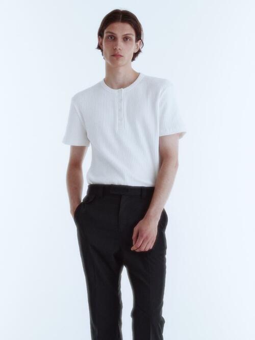 Wale Cotton Henley Neck Top_White