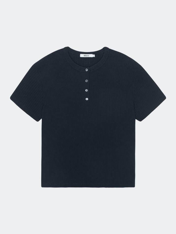 Wale Cotton Henley Neck Top_Black