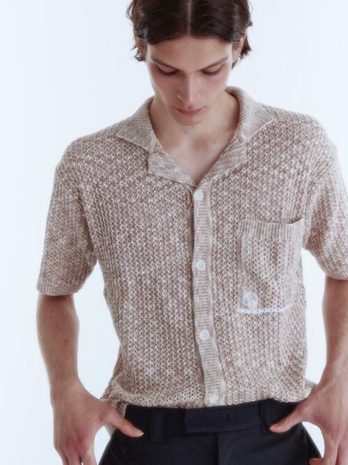  Twisted Two Tone Knit Shirt_Beige