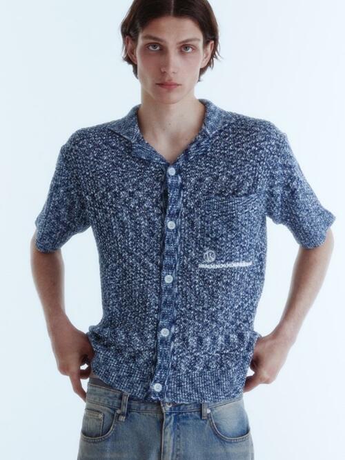  Twisted Two Tone Knit Shirt_Navy