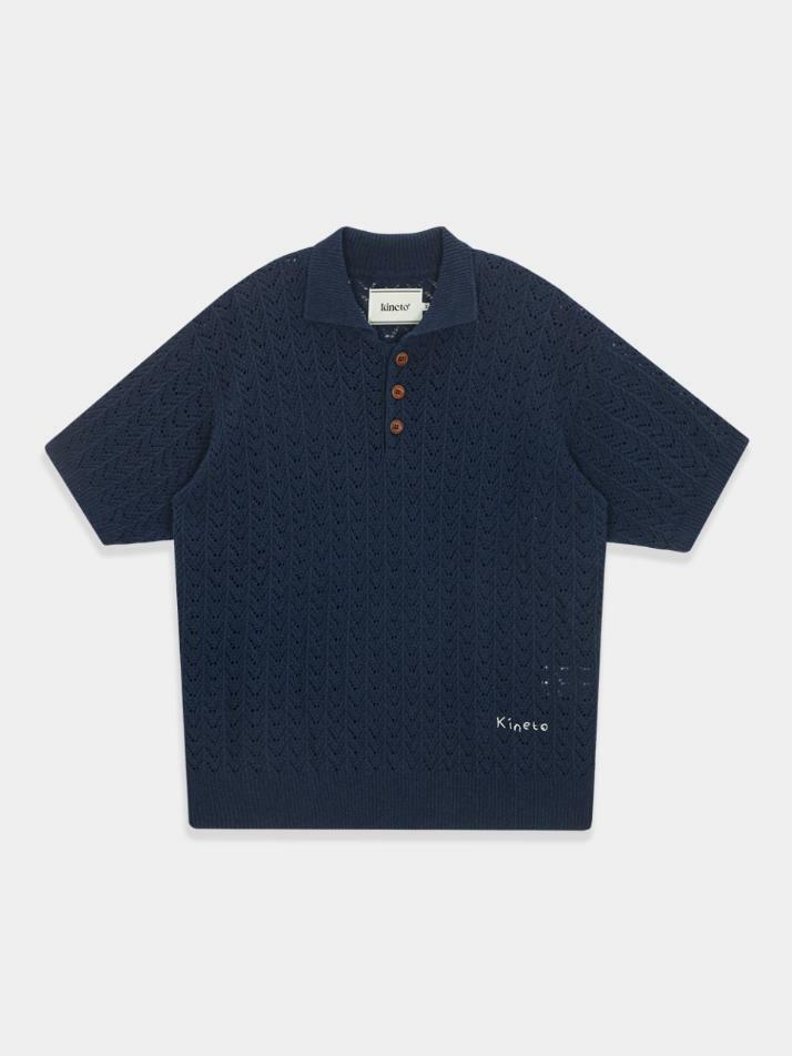 Crochet Knit Pique Shirt_Royal Navy
