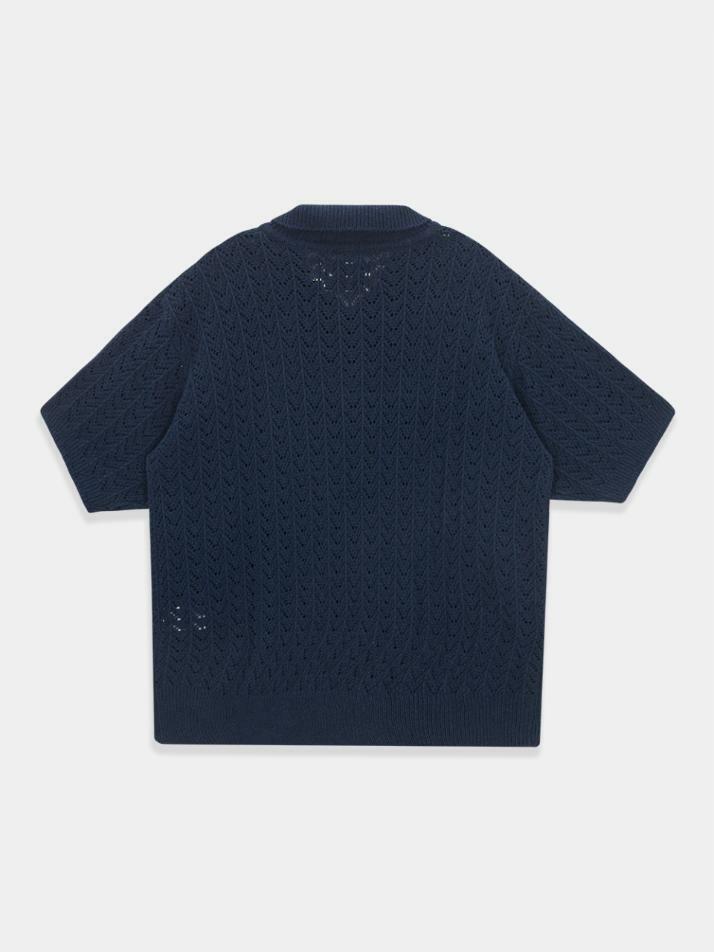 Crochet Knit Pique Shirt_Royal Navy