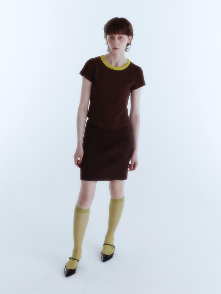 Round Ribbon Line T-Shirt_Brown Lime_W