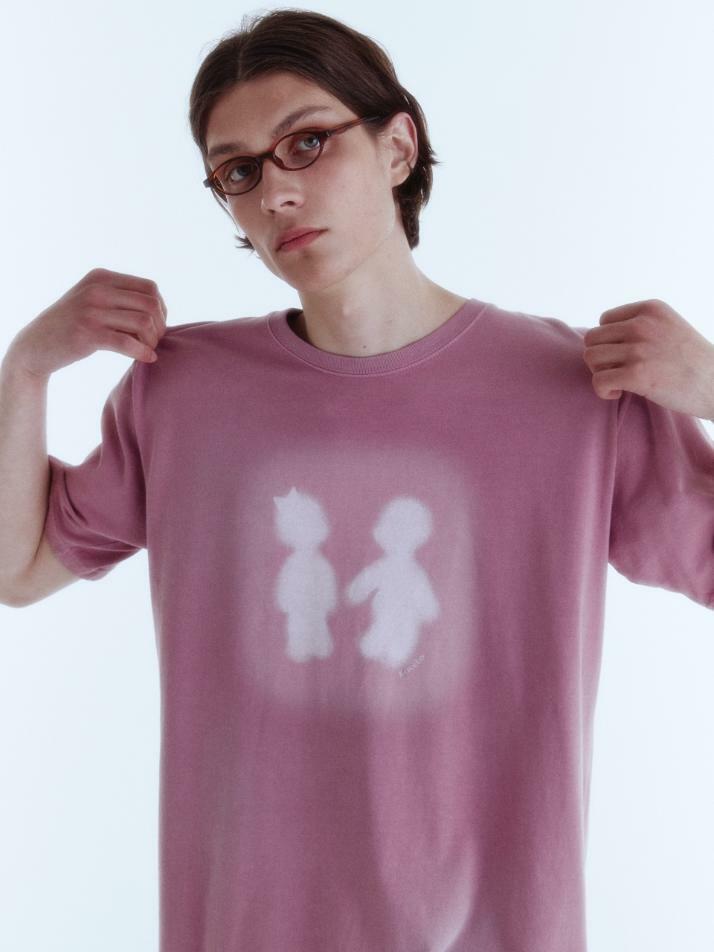 Sulfur Dyed Boy&Girl Print T-Shirt_Dusty Pink