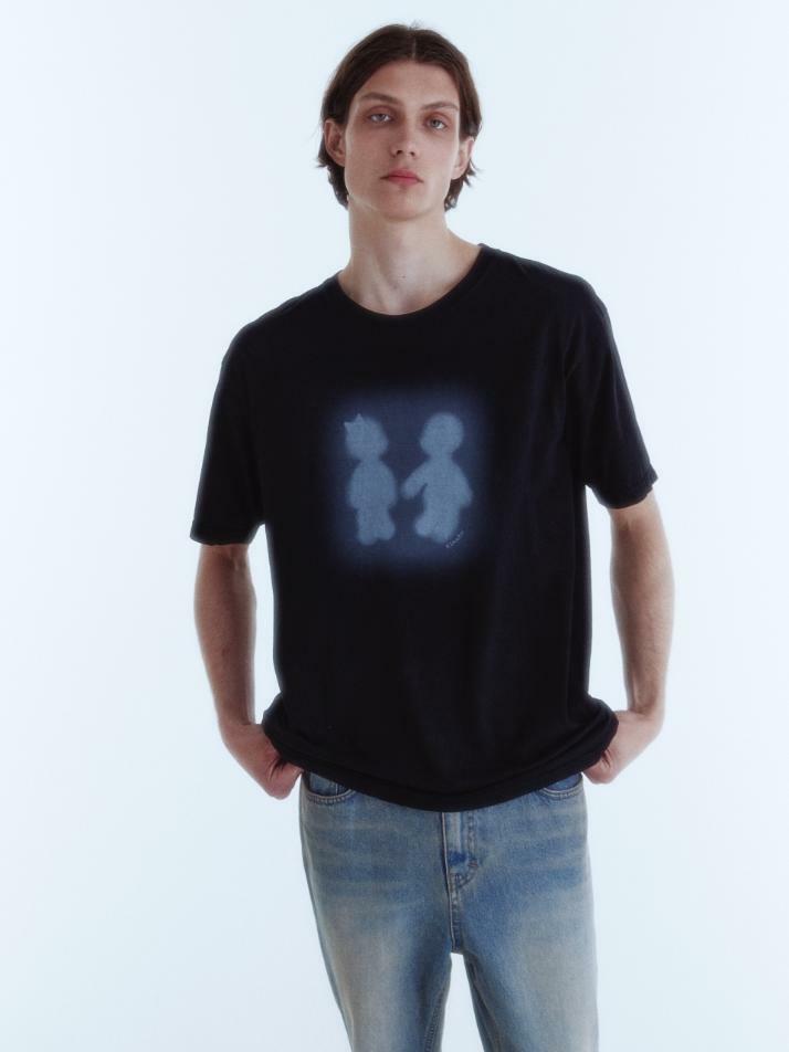 Sulfur Dyed Boy&Girl Print T-Shirt_Dusty Black
