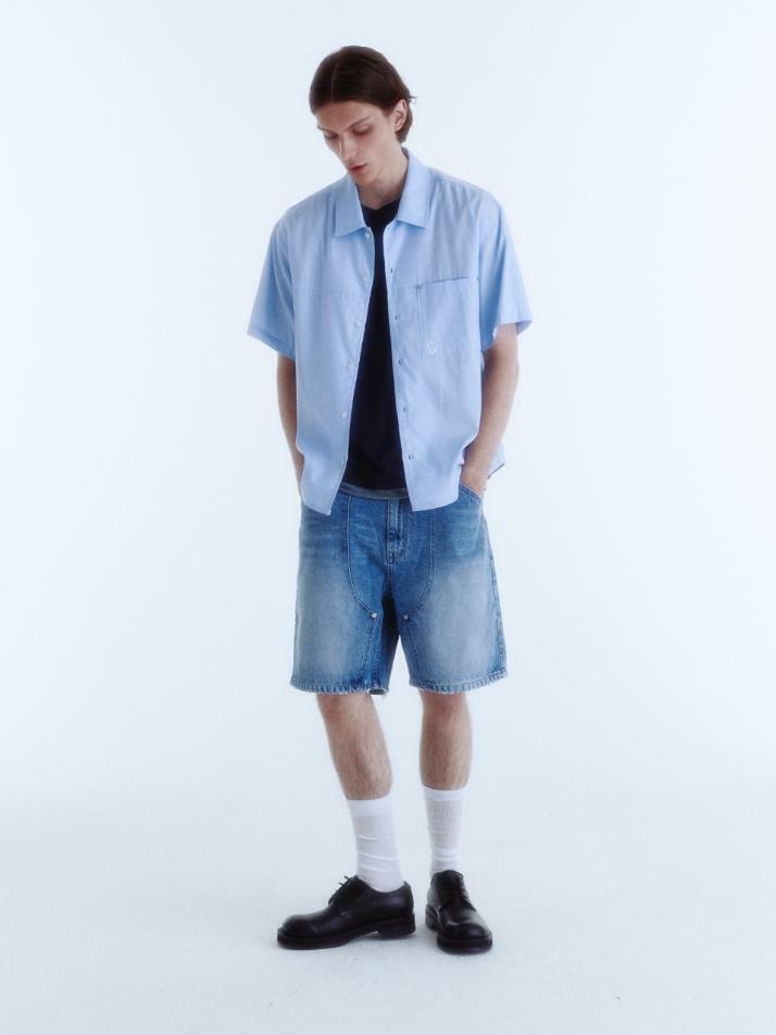 Convertible Collar Stripe Shirt_Sky Blue