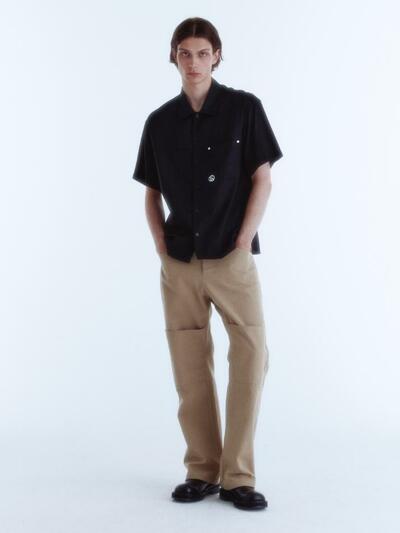 Convertible Collar Stripe Shirt_Deep Black