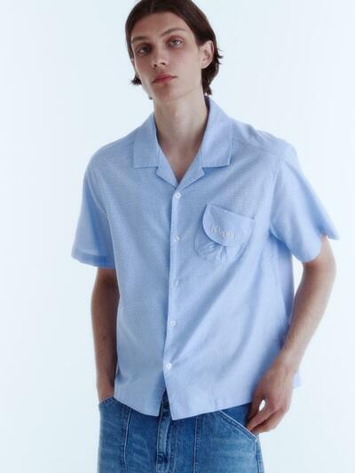 Open Collar Cover Pocket Shirt_Sky Blue
