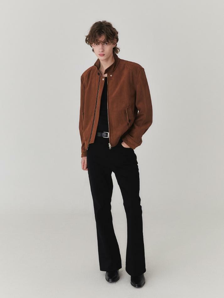 Suede High Neck Jacket_Camel