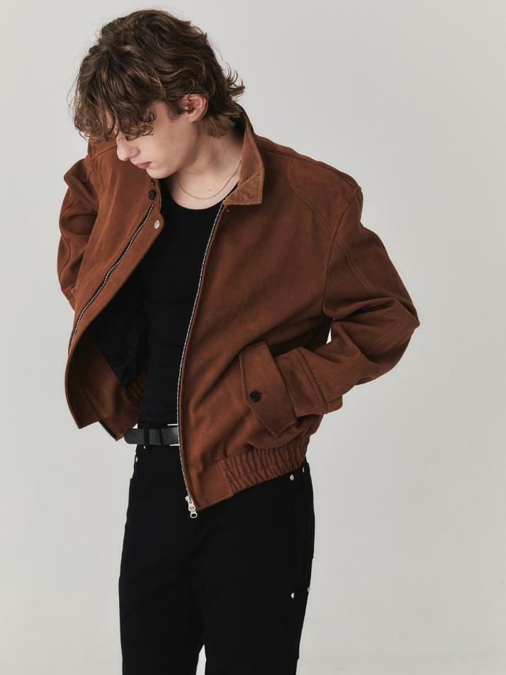 Suede High Neck Jacket_Camel
