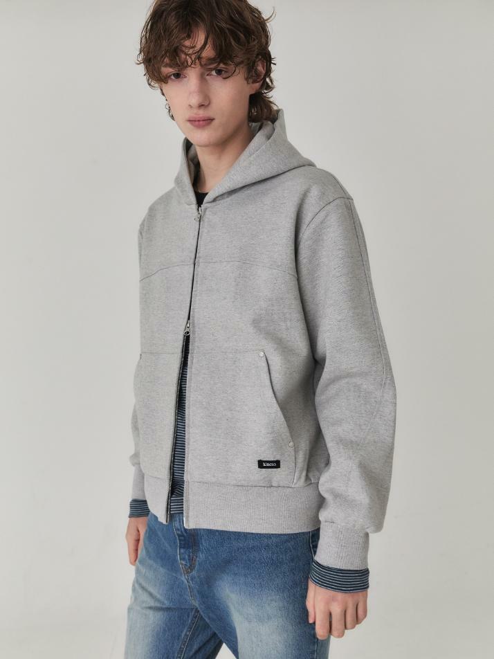 Curved Panel line Hoodie Zip_Melange Grey