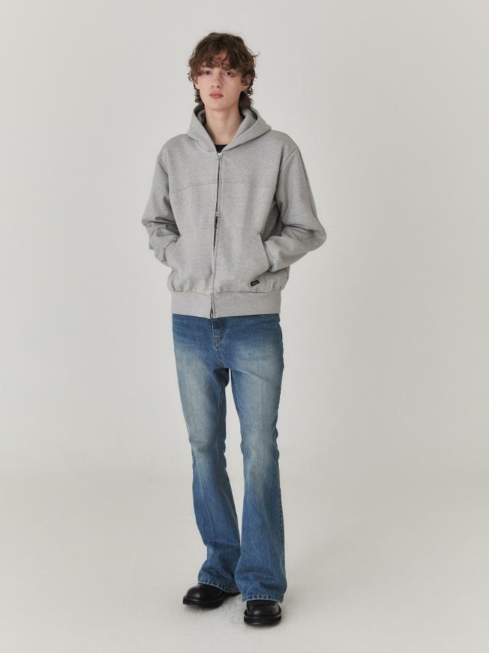 Curved Panel line Hoodie Zip_Melange Grey