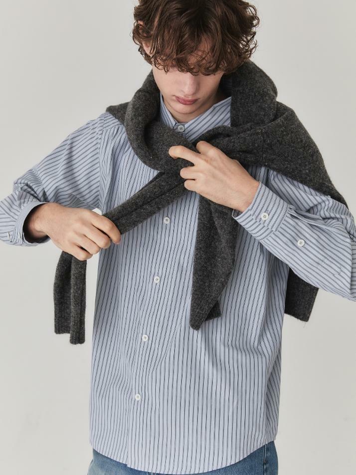 Glow Stripe Poplin Shirt_Mystic Blue