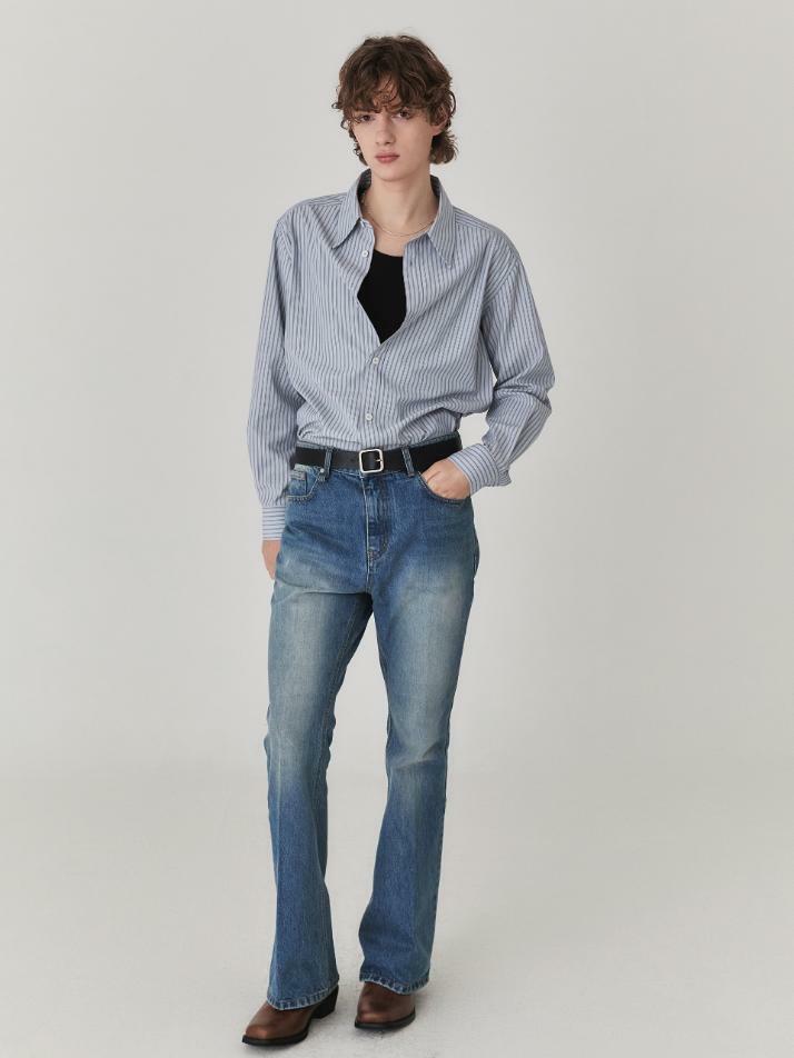 Glow Stripe Poplin Shirt_Mystic Blue